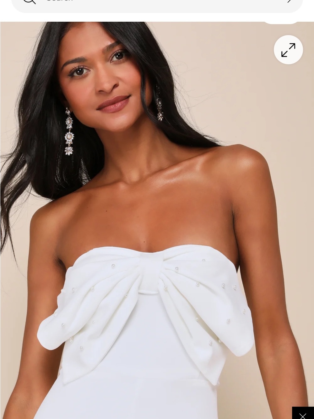 Lulu's White Strapless Pearl Bow-Front Wide Leg Jumpsuit.